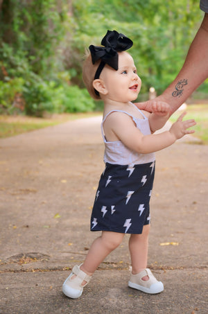 One Piece Shorts Romper - Lightning Bolts and Smileys