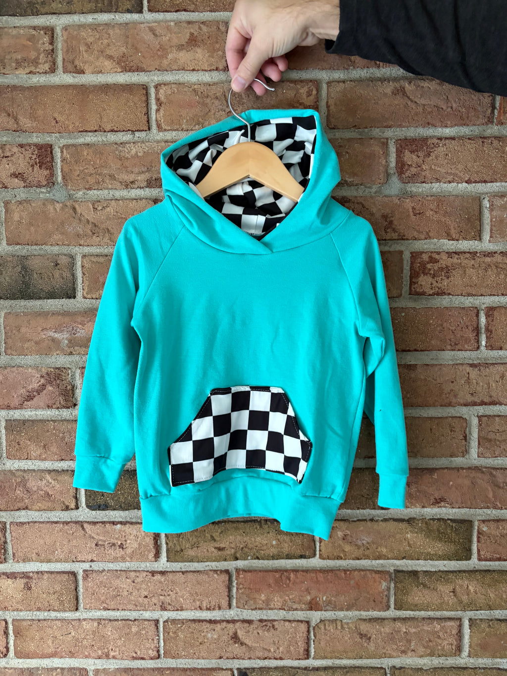 Mint/ Check Hoodie - Size 3T