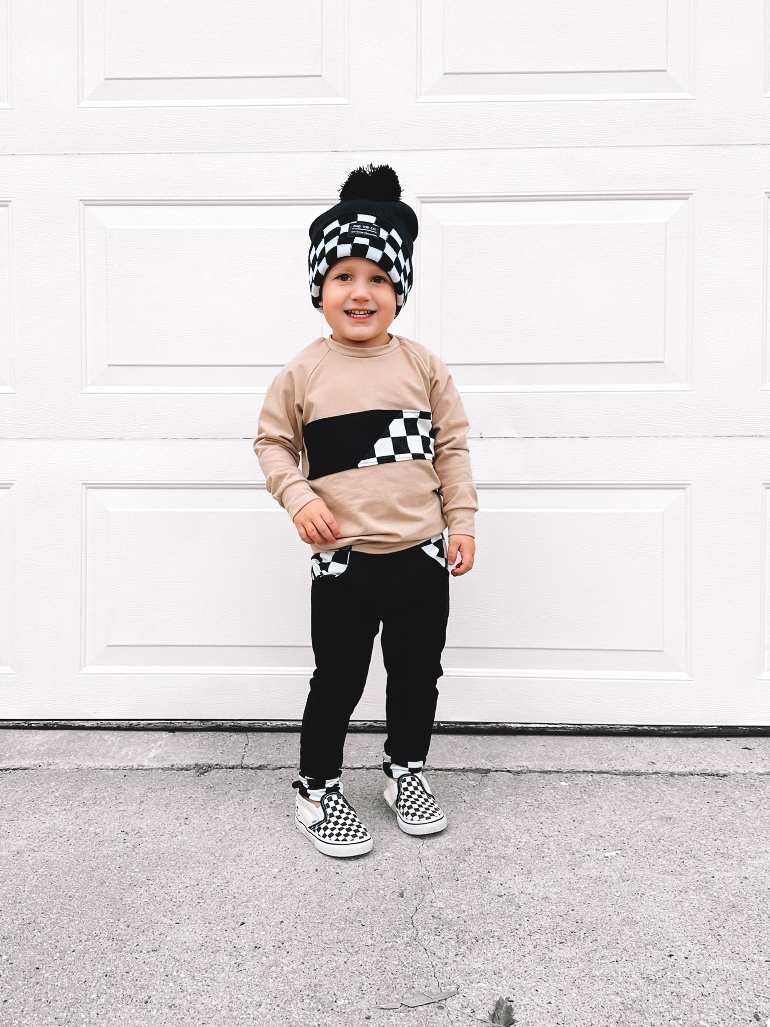 Solid Joggers with Checkered Accents
