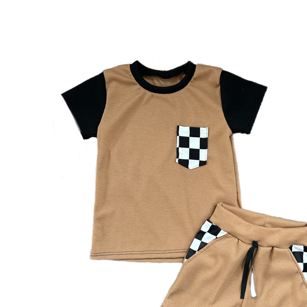 Waffle Knit T Shirt - Camel
