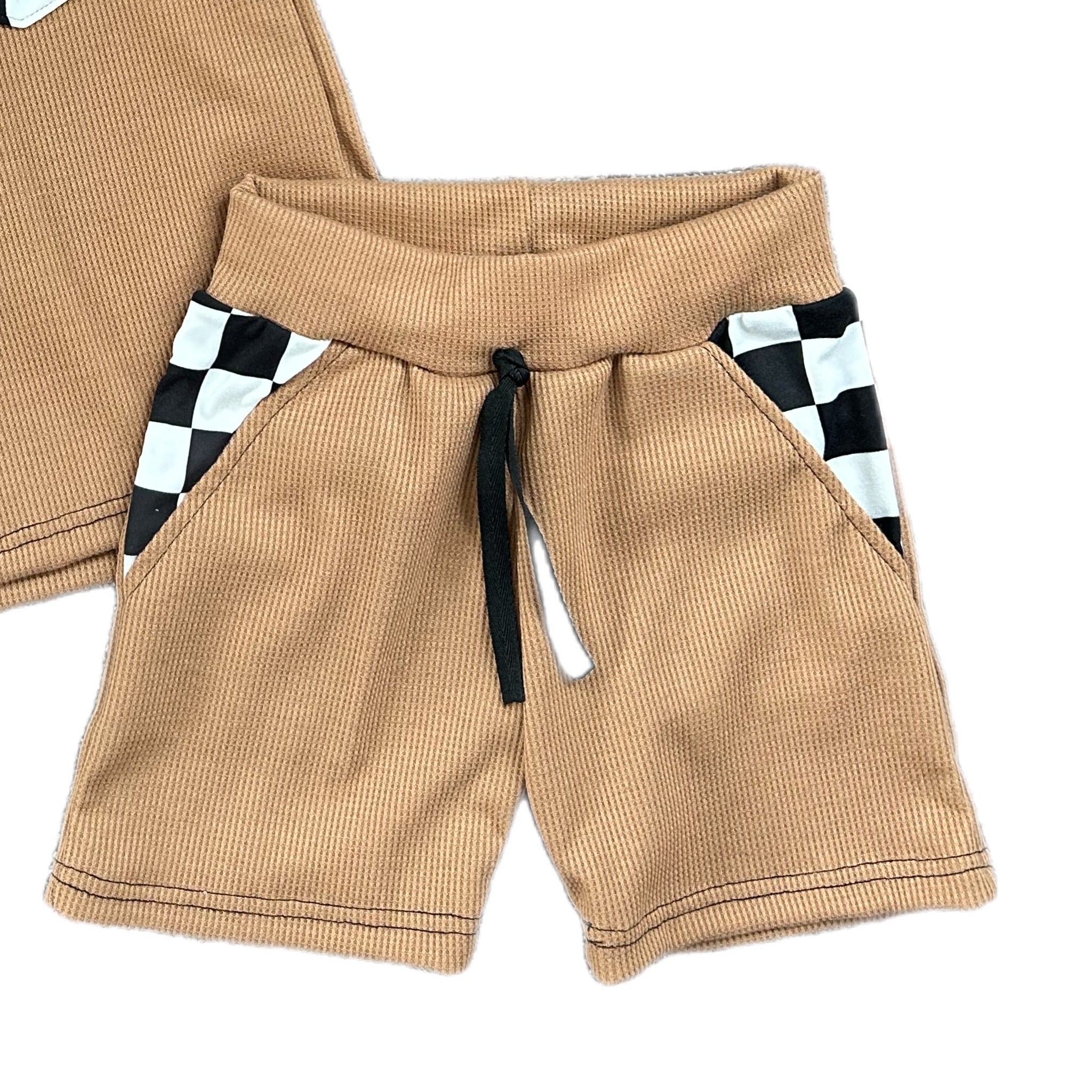 Waffle Knit  Pocket Shorts - Camel
