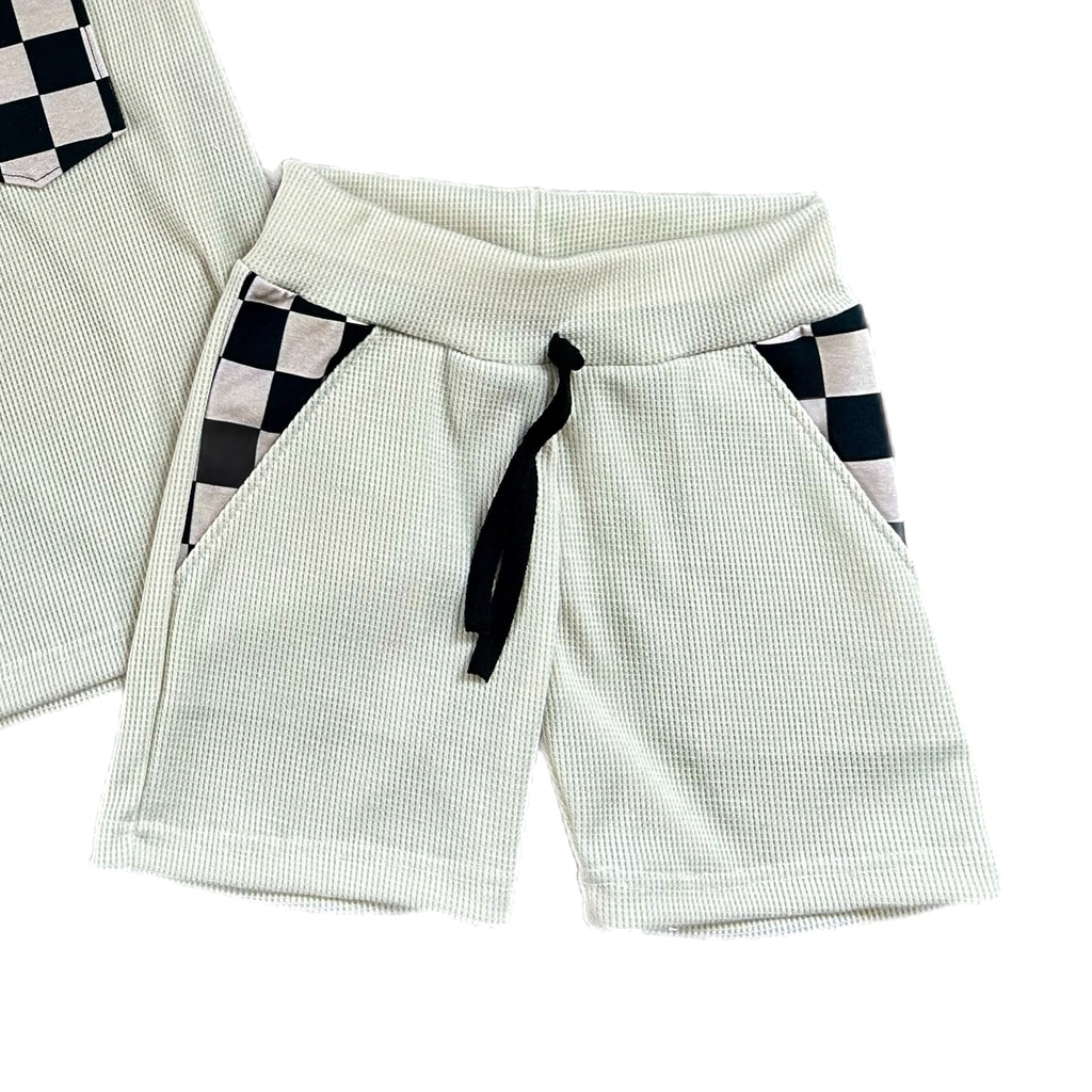 Waffle Knit  Pocket Shorts - Cream