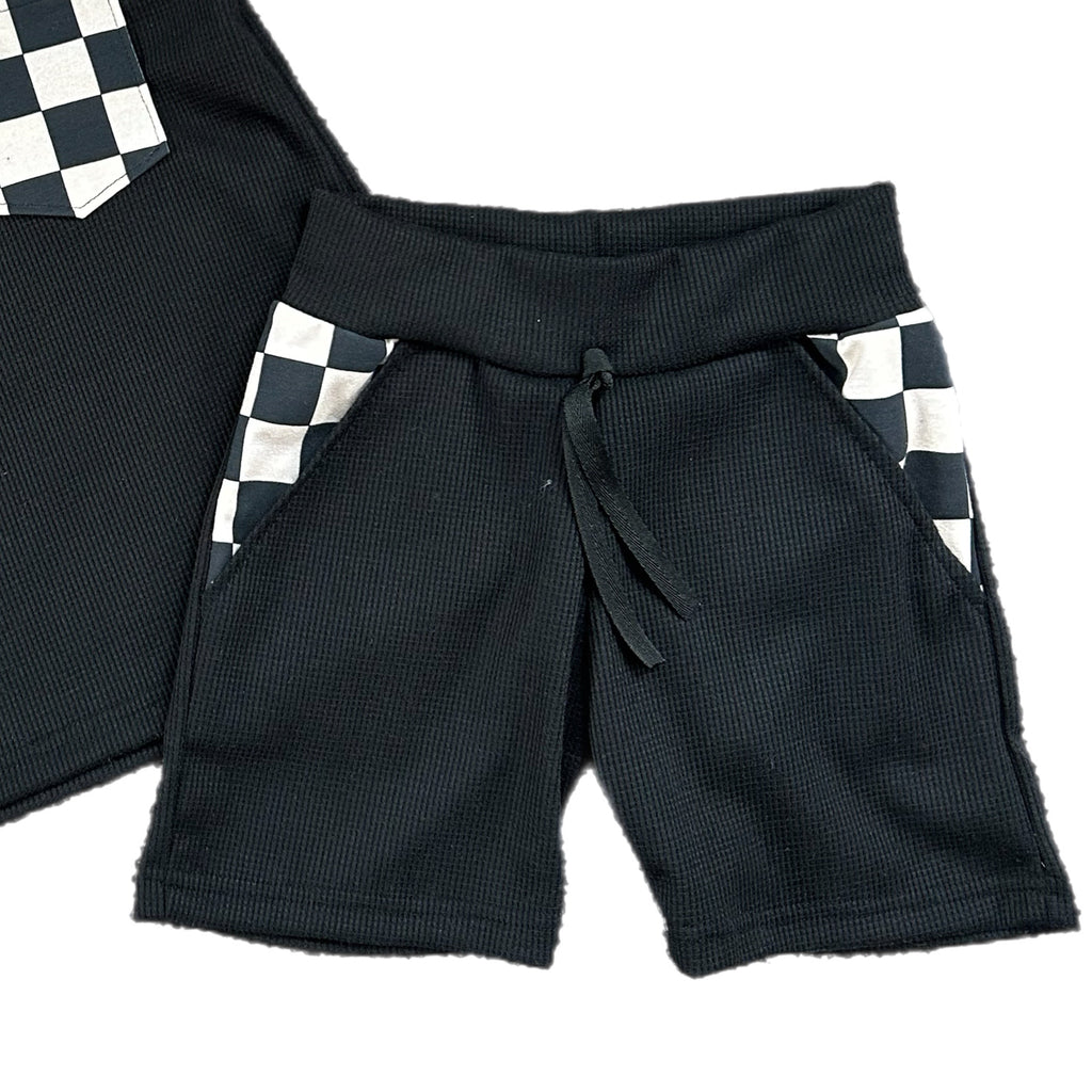 Waffle Knit  Pocket Shorts - Black