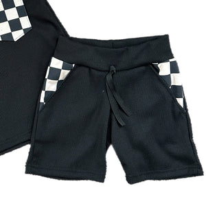 Waffle Knit  Pocket Shorts - Black