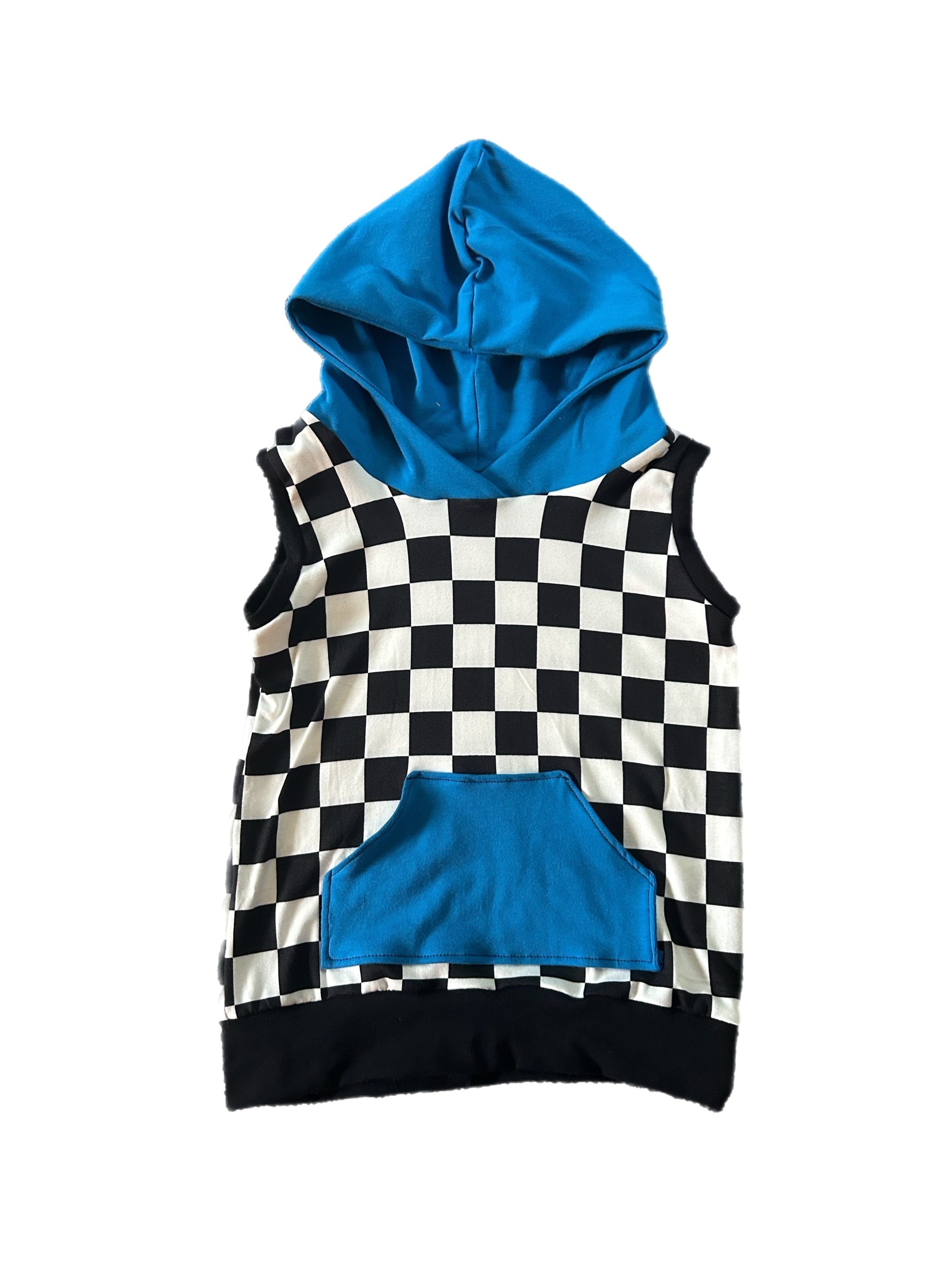 Checkered Hooded Tank - Blue