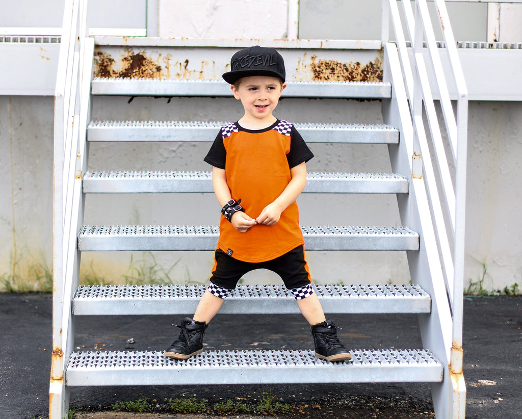 Orange Checkered Detail T-Shirt